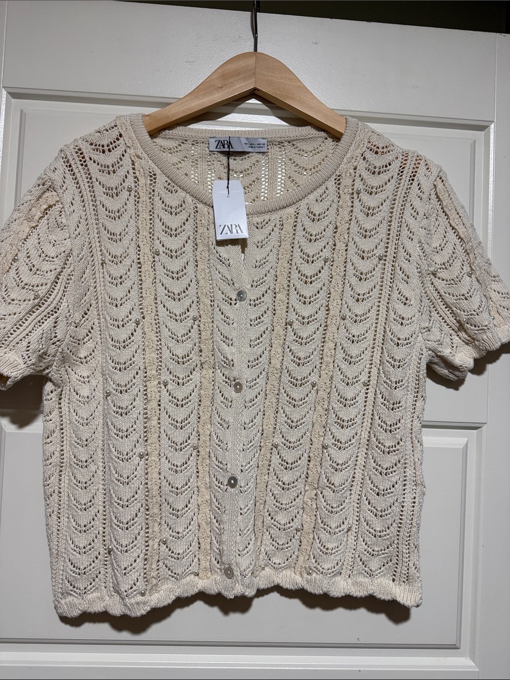 ZARA PEARL KNIT CARDIGAN with lace large nwt